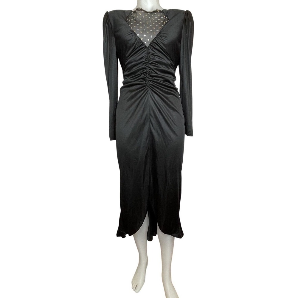 VTG 80s Dress Goth Steampunk Victorian Ruffle Bustle Open Back SZ S